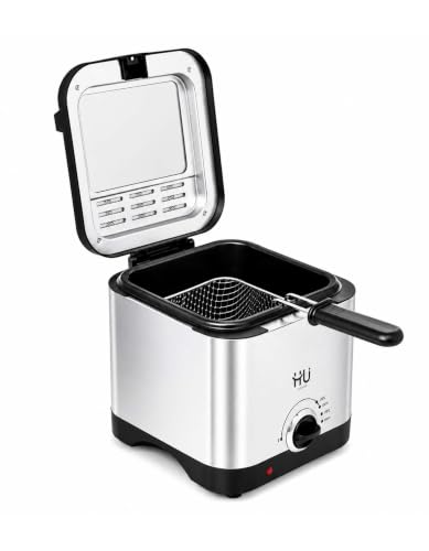 HU Electric Deep Fryer 1.5L with Separate Frying Basket Adjustable Thermostat Control Non-Stick Inner Pot Viewing Window