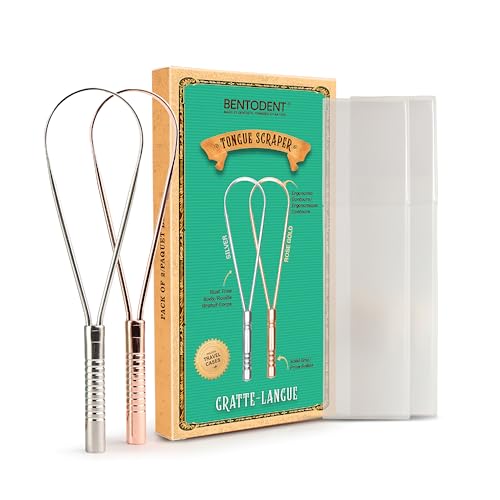BENTODENT Tongue Scraper for Adults & Kids, Silver & Rose Gold, 1...