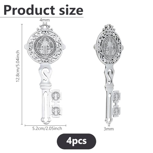 Miniatura 2 de Dicosmetic 4 Llaves De San Benito De Aleación De Bendición De Llave De Pared Cruz De Pared De Doble Cara Grande Llavero Hueco Soporte De Pared Regalos Religiosos Para La Decoración Del Hogar Bendición