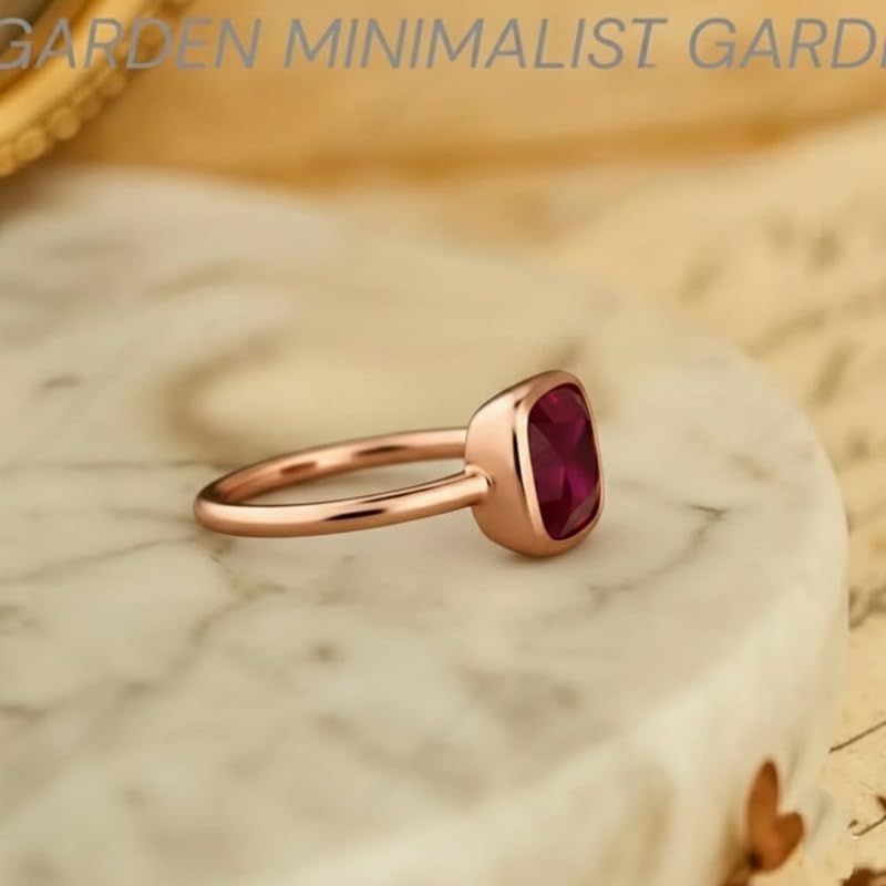14K Rose Gold Cushion Cut Red Ruby Gemstone Bezel Set Solitaire Ring for Men Women Ring Handmade Jewelry GMR98