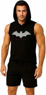 HIT SQUARE Classic Batman Sleeveless Hoodie for Men Dry Fit Vest Gym Wear Graphic Printed Stylish Round Neck Running Sando Price In India