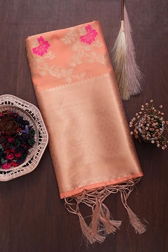Image of DEVANGI Women's Woven Jacquard Banarasi Silk Printed Dupatta /Chunni with Meena Work, Width 1 Meter, Length 2.5 Meter