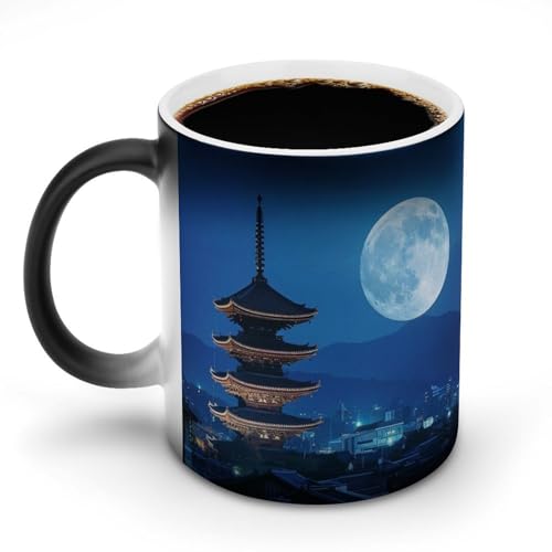 京都の夜の街と五重の塔マグカップ 変色カップ 雄大な日本建築 美しい日本の風景写真 コーヒーカップ 高級 おしゃれ 人気 誕生日プレゼント ギフト 贈り物 彼女 妻 友人 家族 愛する人への素敵なプレゼント バレンタインデー 結婚記念日 プレゼント 350
