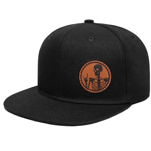 Image of Flat Brim Hats for Men - Gothic Style Skull Hat Leather Pattern - Hip-Hop Snapback Hat Skeleton Hats for Men