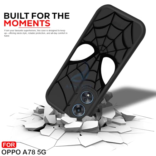 Image of AESTMO Back Case Cover for Oppo A78 5G Cover | Spidey Face Mask Design | Silicone Case | Full Body Protection | Camera Protection Back Cover for Oppo A78 5G (Black)