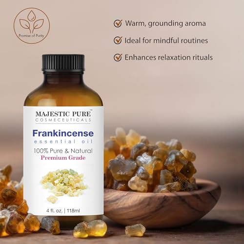Image of Majestic Pure Frankincense Essential Oil for Diffuser - 4 Fl Oz | 100% Pure and Natural - Essential Oils with Glass Dropper for Aromatherapy, Soap and Candle Making, Massage, Frankincense Oil