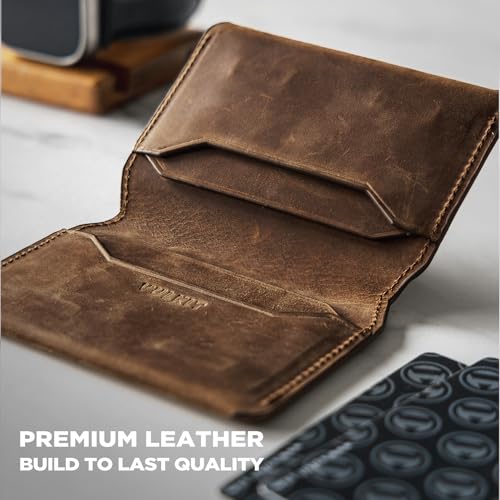 Image of VULKIT Slim Minimalist Card Holder RFID Blocking Leather Credit Card Holder Front Pocket Wallet Magnetic Closure, Handcrafted Cowhide Version