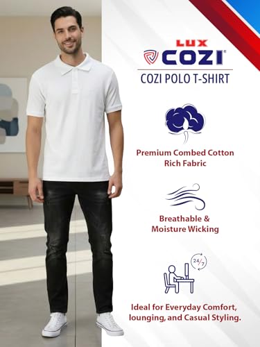 Image of Lux Cozi Men's Cotton Solid Polo Tshirt | Collar Tshirts | Half Sleeves | Stylish & Premium All Day Wear | Pack of 1