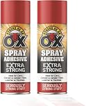 2 x 500ml Heavy Duty Spray Glue for Card, Carpet Tiles, Leather, and Textiles – Multi-Purpose Industrial Strength Adhesive OX Spray Extra Strong