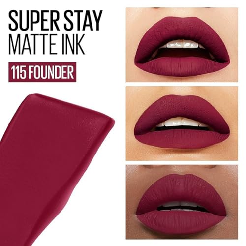 Image of Maybelline New York Liquid Matte Lipstick, Long Lasting, 16hr Wear, Superstay Matte Ink, Founder, 5ml & High Shine Gloss, Lasts for 16 HRs, Enriched With Vitamin E & Aloe, SuperStay Vinyl Ink,Wicked