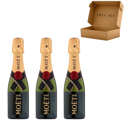 Pack Premium Moët & Chandon Brut Champagne Mini Moët 3 x 20 cl - Pack mini botellas Champan premium - Considerado el mejor - Perfecto para regalo - Mejor Seleccion ENOVINOS THE WINE BRAND