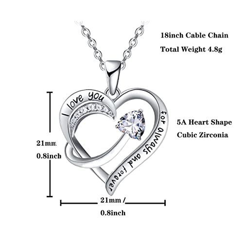 Emma Manor EM Love Heart Pendant Necklace for Women 18k White Gold Plated 5A Cubic Zirconia Engraved I Love You Jewellery Gift for Girls Wife - Image 6