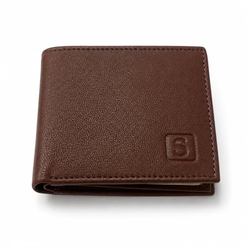 Image of SOVANO Genuine Leather Wallets for Man Original Bi Fold Slim Mens Wallets Design with RFID Protection ID Window Easy Access 6 Card Slots 2 Hidden Pockets Compact Gift for Men (Tan)