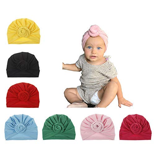 Upsmile Chapéu para bebê menina recém-nascido Hospital Hat Infant Turban Nursery Beanie Headwrap Baby Turbans.., 7 turbantes de nó para bebês, 1-5