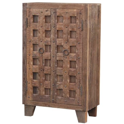 Armario vertical oriental Martil 80x40x130 cm (B/T/H) 2 puertas de madera reciclada y madera maciza tallada | Armario estrecho en estilo antiguo CAC70750