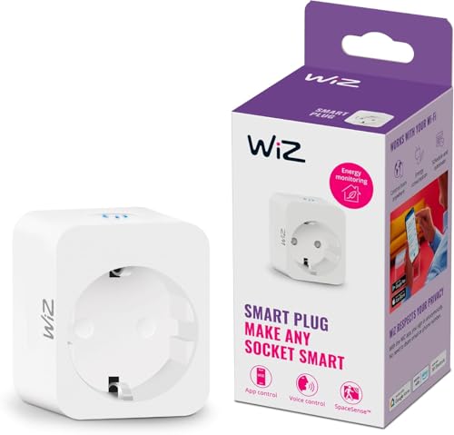 WiZ Enchufe Inteligente, Tipo F, 230V, Fácil Instalación, Enchufe Estándar, Control Inteligente, Comandos de Voz, con Medidor de Consumo, Pack de 1