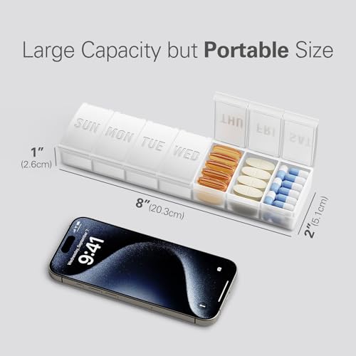 Image of Barhon Pill Organizer Large, Weekly Medicine Pill Organizers, 7 Day Pills Box Case Travel for Big Vitamin Supplements Fish Oil, White