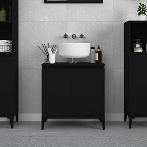 Toshilian Bathroom Under Sink Cabinet, Black Modern Rectangular 58x33x60 cm Engineered Wood ...