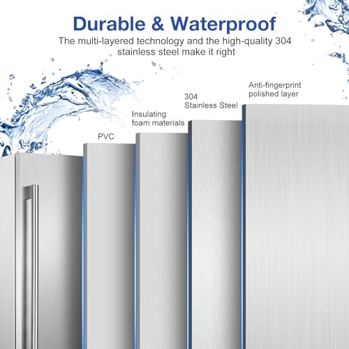 Image of Outdoor Refrigerator 24 Inch, Undercounter Beverage Fridge with Wheels, 180 Cans Waterproof Stainless Steel Fridge for Outdoor Kitchen and Patio