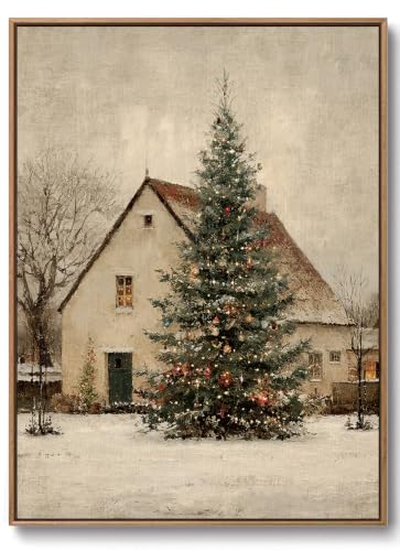 Image of Farmed Christmas Cottage Wall Art Rustic Winter Canvas Prints 12x16in