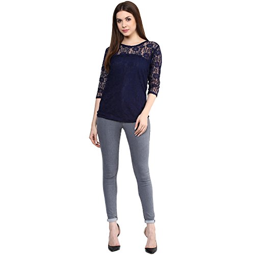 Image of mayra Women's Net Navy Blue Color 3 /4 Sleeve Top