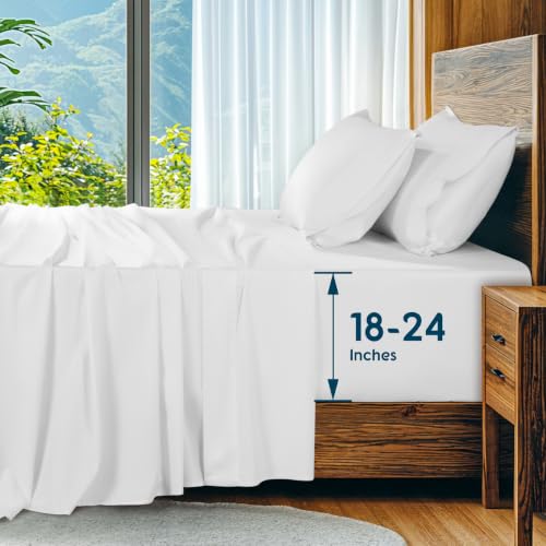 Image of SONORO KATE 1000Series 100% Egyptian Cotton TwinXL Sheets,Extra Deep Pocket | 18-24 Inch Extra Deep Pocket,Soft & Breathable,5-Star Hotel Sateen Bed Sheets,All Season,3pc,White