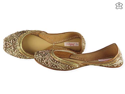 Image of Fulkari Women's Murraya Genuine Soft Leather Juttis | Bite and Pinch Free Jutis | Punjabi Jutti For Ladies | Bridal Ethnic Stylish Mojari Flats For Girls |