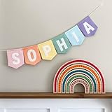 Personalized Felt Name Banner for Kids Room, Pastel Rainbow Name Bunting Garland, Custom Nursery Wall Decor for Girls Boys Bedroom, Large Felt Flag Party Decoration