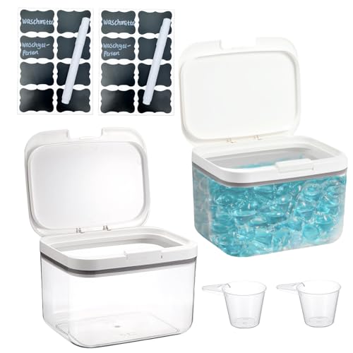 Boîte de Rangement pour Détergent, 2 Pièces 2,8L Boite Lessive, Récipient pour Capsules de Lessive, Récipient pour Poudre à Lessive avec Couvercle à...