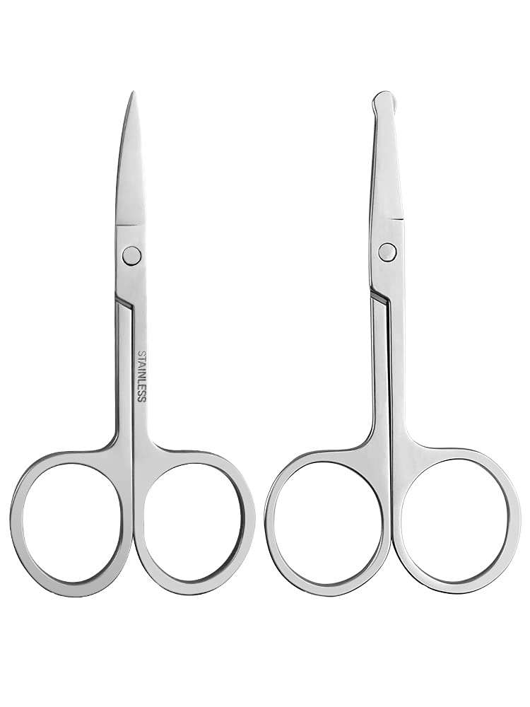 Eyebrow and Nose hair scissors, Curved and Rounded Facial Hair Scissors - Nose Hair & Beard Trimming Scissors, Mustache, a fety use for Eyebrows, Ear Hair and Eyelashes