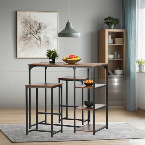 Opiniones y reviews de Mesa Con Taburetes los más solicitados. 45 HOMYLIN 100cm Mesa de Bar y 2 Banco Juego de 3 Piezas, con 3 Niveles de Almacenamiento,Taburetes Set 2 con Mesa de Comedor Conjunto de 3 para Cocina, Salón, Pub o Restaurante,...