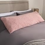 OHS Long Pillows for Sleeping, Blush Pink Teddy Bolster Cushion Snuggle Pillow Back Support Pregnancy Pillow Side Sleeper Fully Body Super Soft Comfy, 137x40cm