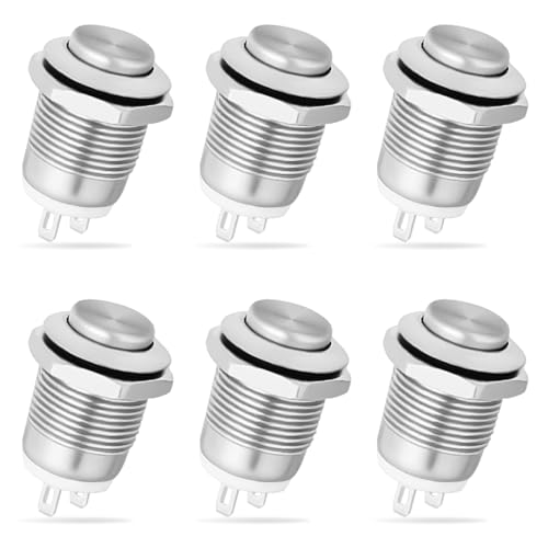 Image of Nilight 12mm Momentary Push Button Switch 6PCS Waterproof | 12V Stainless Steel Small Round Power Push Button Switches 2 Pin for Car Automotive Truck Boat Marine Off-Road Vehicle