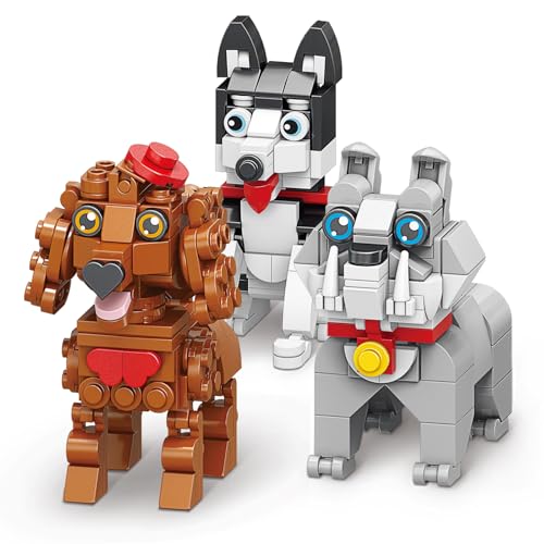Vilbocr Micro Mini Blocks Dog?Cute Animal Building Blocks?Pet Micro Mini Building Blocks?3D Puzzle Collection Animal Model Toys Building Bricks for Kids (Husky Bulldog Poodle)