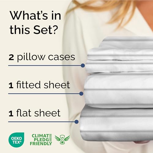 Image of King 4 Piece Striped Sheet Set - Soft, Breathable & Cooling - Double Black
