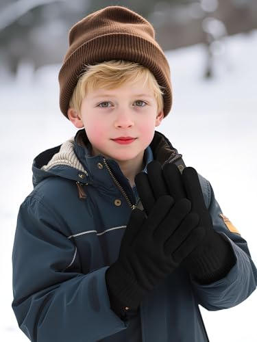 Image of Cooraby 3 Pairs Kid's Winter Gloves Thick Warm Knitted Gloves Children Cold Weather Gloves
