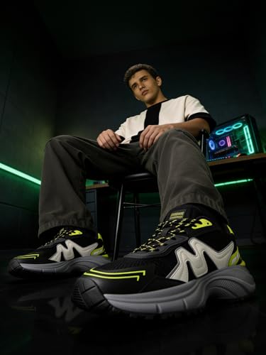 Image of The Souled Store Ben 10: OmniKicks Men and Boys Low Top Sneakers Black and Grey and Lime Green Streetwear Kicks Breathable Mesh Lightweight EVA Midsole Durable Rubber Sole Lace Up Comfortable