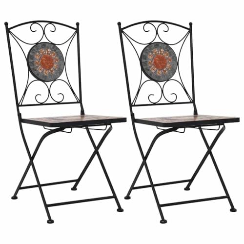 Mhdvray Mosaic Bistro Chairs Set of 2 Orange Foldable Ceramic Tiled Outdoor Dining Chairs 19.3 x 20.1 x 33.9 in Powder-Coated Iron Frame for Patio Garden or Cozy Balcony Seating