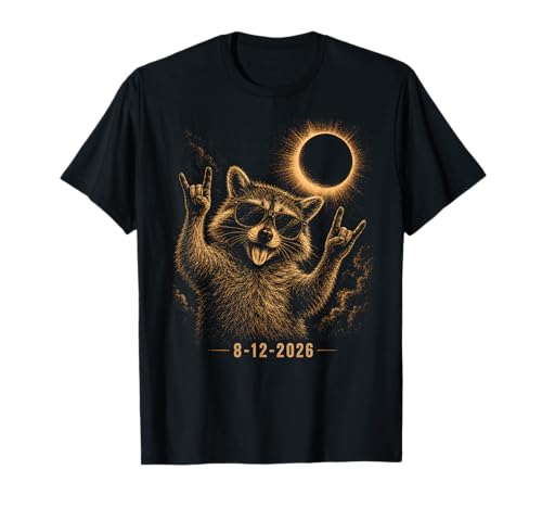 Funny Raccoon Eclipse 12 août 2026 Événement Solaire Selfie T-Shirt