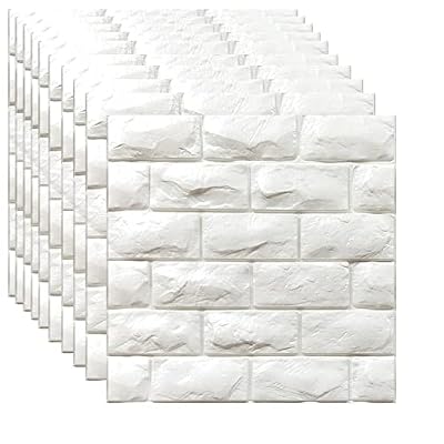YU LI 3DH 3D Wall Panels Peel and Stick 30PCS White Foam Brick Wallpaper for Bedroom Faux Stone Wall Panel Self-Adhesive Wallpaper (30PCS-29 Sq Ft, White)