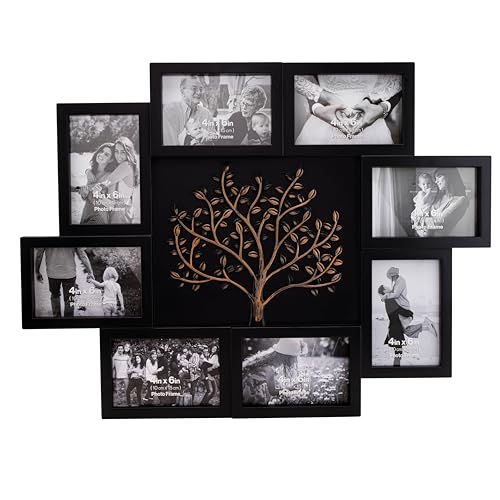 Thetford Design Cadre photo mural arbre généalogique avec 6 supports pour photos (noir et bronze)