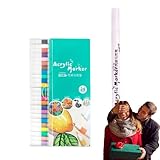 Acrylmarker Stifte Set, Acrylfarben Stifte Set, Glasmalstifte in leuchtenden Farben, wasserfeste Farbmarker für Stein,