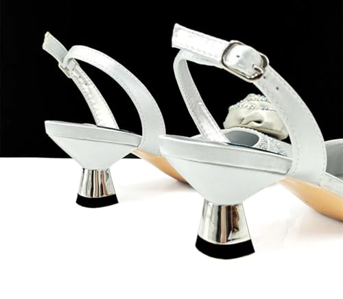 Women's Silver Handmade Flower Wedding Shoes and Bag Set – Elegant High Heel Sandals3