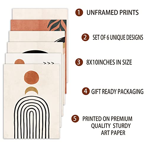 A Set Of 6 Prints Of Bohemian Wall Art, Neutral Geometry Bohemian Wall Art Sun Moon Palm Leaf Rainbow Beige Canvas Art Print, Mid-Century Modern Prints, Bedroom Living Room Bathroom Minimalist Gallery Wall Poster Bohemian Room Decor (8 "X 10", Frameless) #TOP2