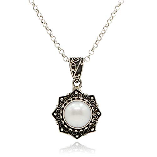 Luna Azure eight pointed star premium sea pearl 925 sterling silver pendant necklace 23â€™â€™ women girls gift present jewelry
