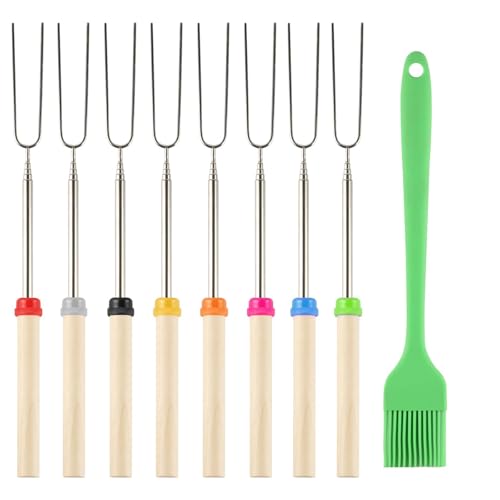 8 Pcs Extendable Marshmallow Toasting Forks Sticks 12 - 32 Retractable Marshmallow Roasting Sticks Smores Sticks for Fire Pits Campfire Stainless Steel Barbecue Forks for Hot Dogs BBQ Skewers