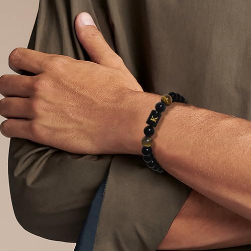 Pulsera para hombre con letras y piedras naturales miniatura 5