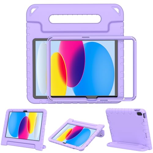 Surom Kids Case for iPad (A16) 11th Generation 11 inch 2025/10th Generation 10.9 inch 2022 with Built-in Screen Protector Shockproof Convertible Handle Stand Protective Cover Light Purple