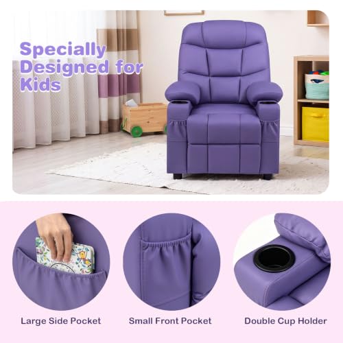 Image of Costzon Kids Recliner Chair with Cup Holder, Adjustable Lounge Chair w /Footrest & Side Pockets for Children Boys Girls Room, Ergonomic Toddler Furniture Sofa, Kids Recliner