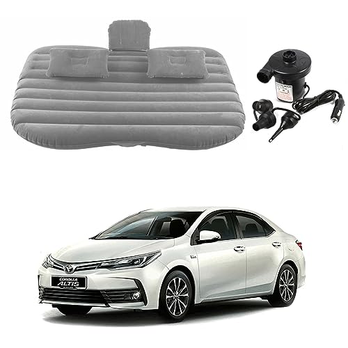 Image of Oshotto Multifunctional Car Travel Bed Mattress with Two Air Pillows, Car Air Pump Compatible with Toyota Corola Altis (Grey)
